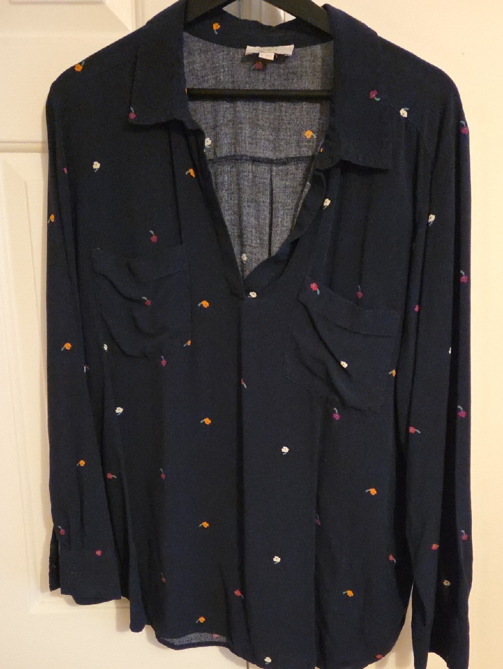 Loft Navy Floral Print Camp Shirt